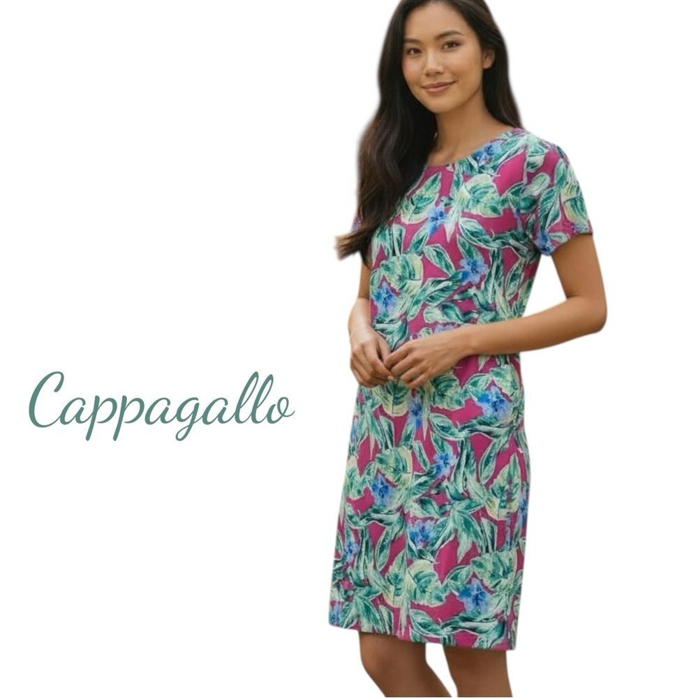 Campanella Tropical Pink Blue Floral Short Sleeve Dress NWOT Size S